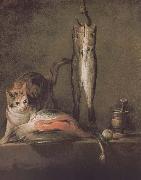 Jean Baptiste Simeon Chardin Two cats salmon mackerel Sweden oil painting reproduction
